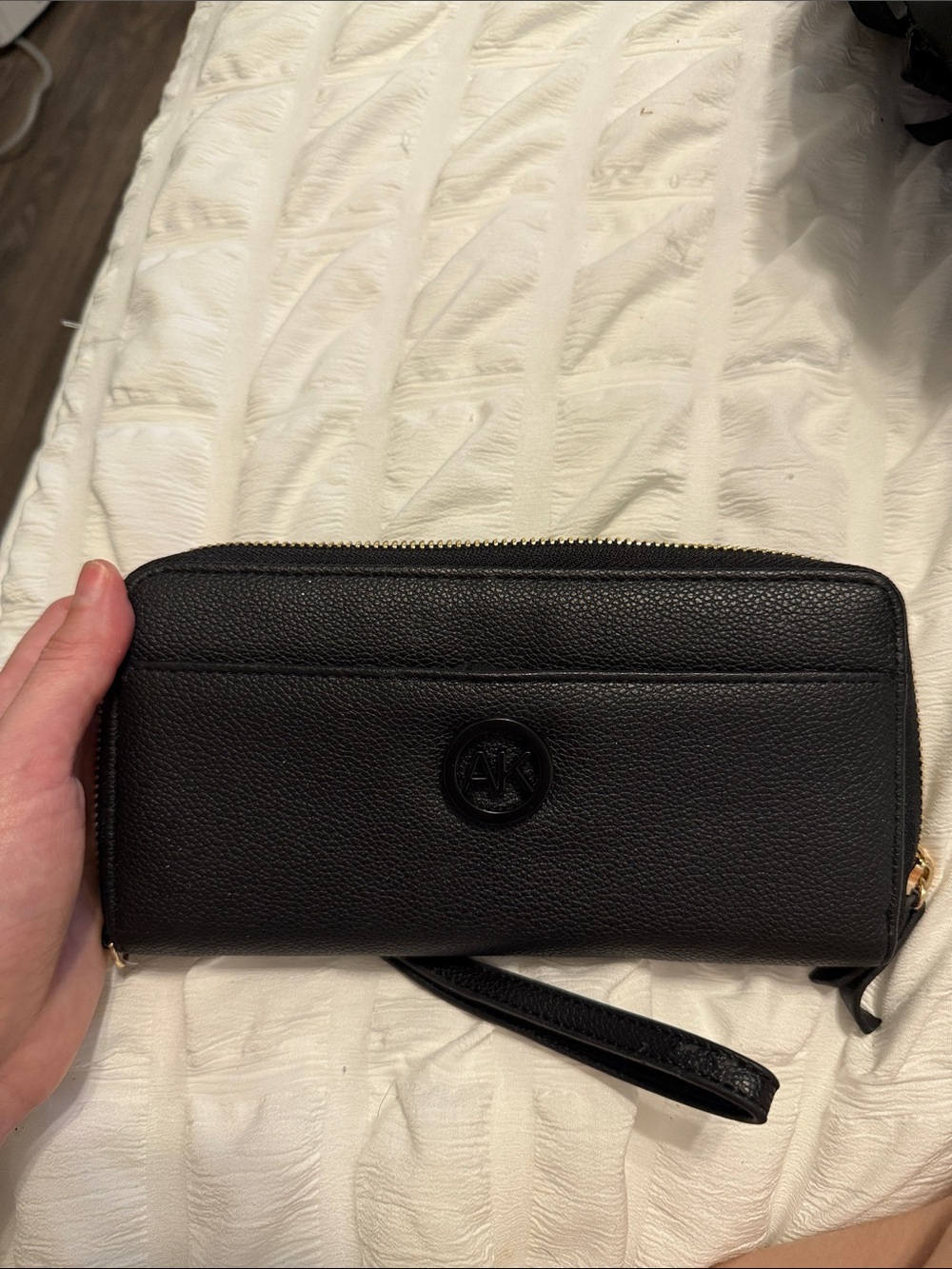 Black Leather Wristlet Wallet with Logo